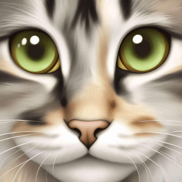 Maine coon dilute Calico half face colored and light green eyes emoji