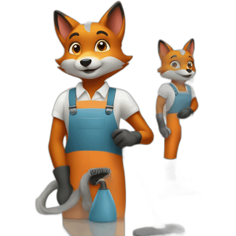 5 foxes working in a cleaning company with job attributes emoji