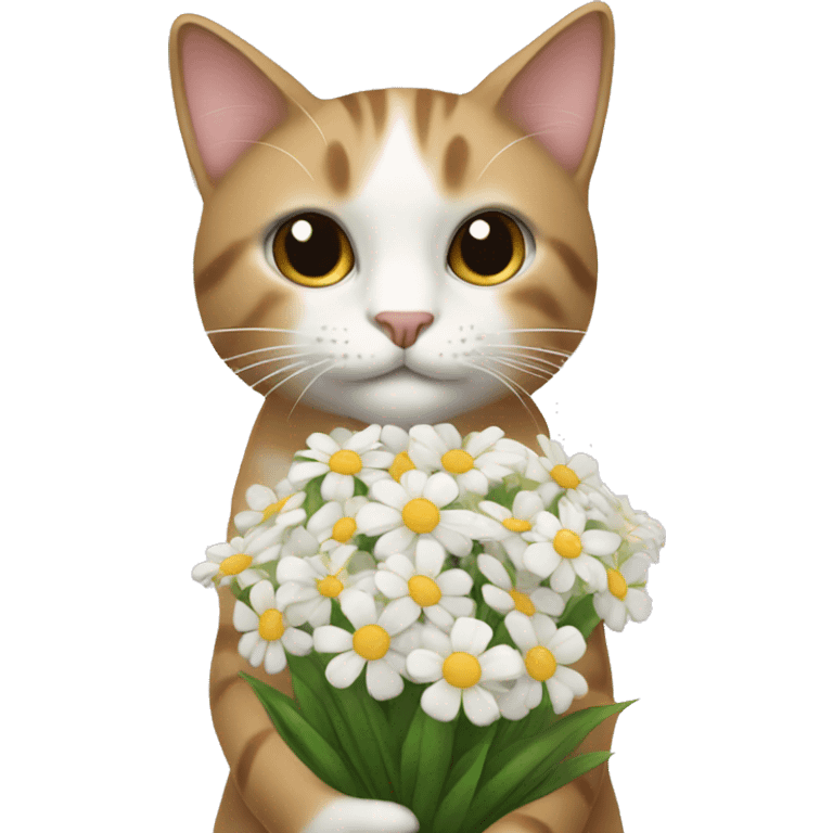 cat with a bouquet of white flowers in her hand emoji