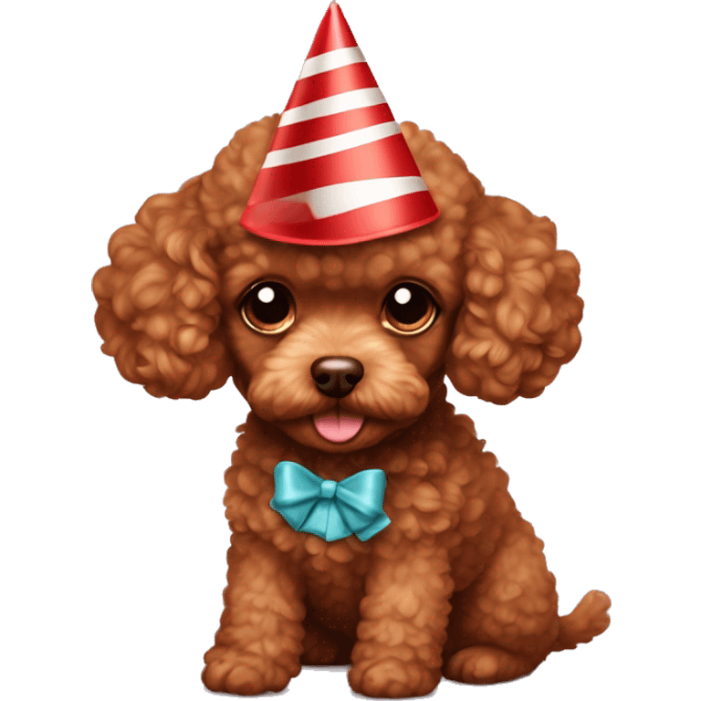 Red brown cute toy poodle puppy with a birthday hat on emoji