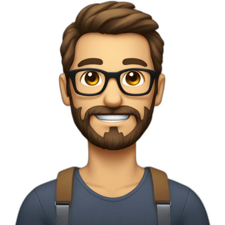 Geek avec des lunettes et cheveux brun avec barbe sans moustache et des cheveux lisse emoji