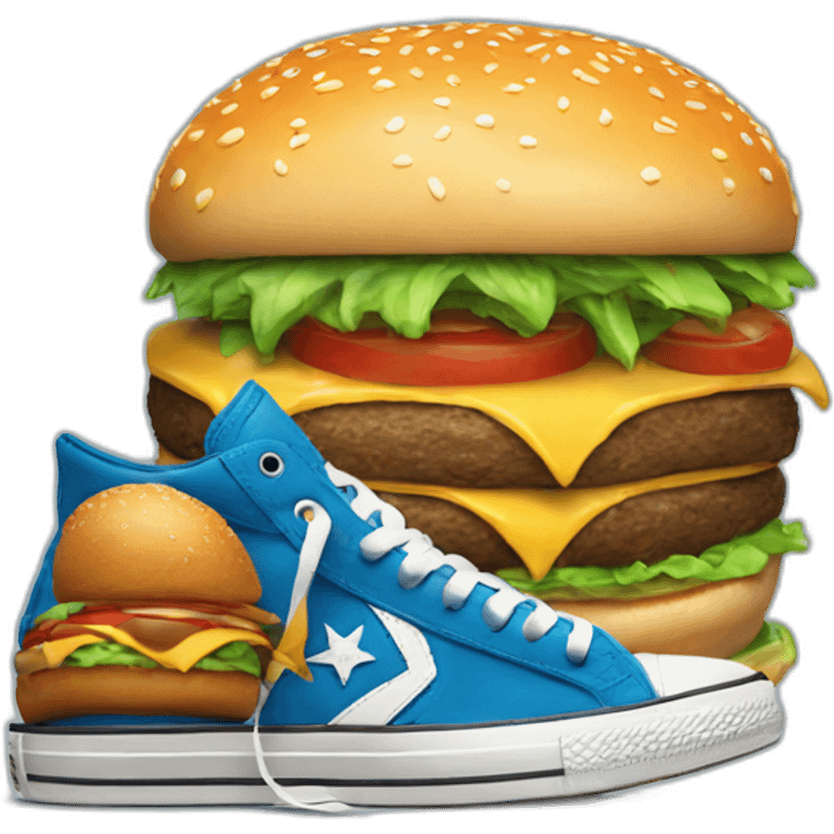 A giant burger next to à Converse sneakers blue emoji