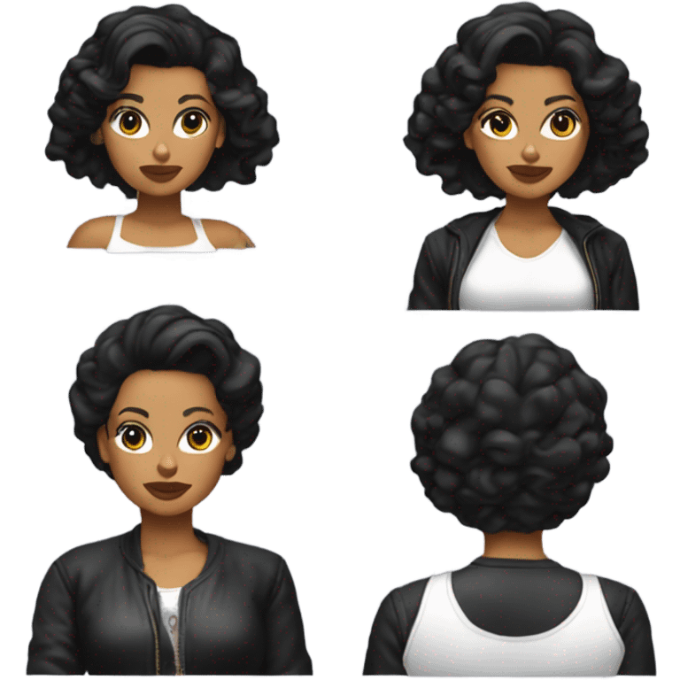 Tanned woman with black hair dressed in 1990s hip hop hair, makeup, and attire  emoji