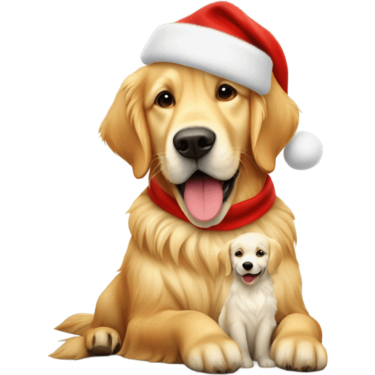 Golden retriver with santa claus emoji