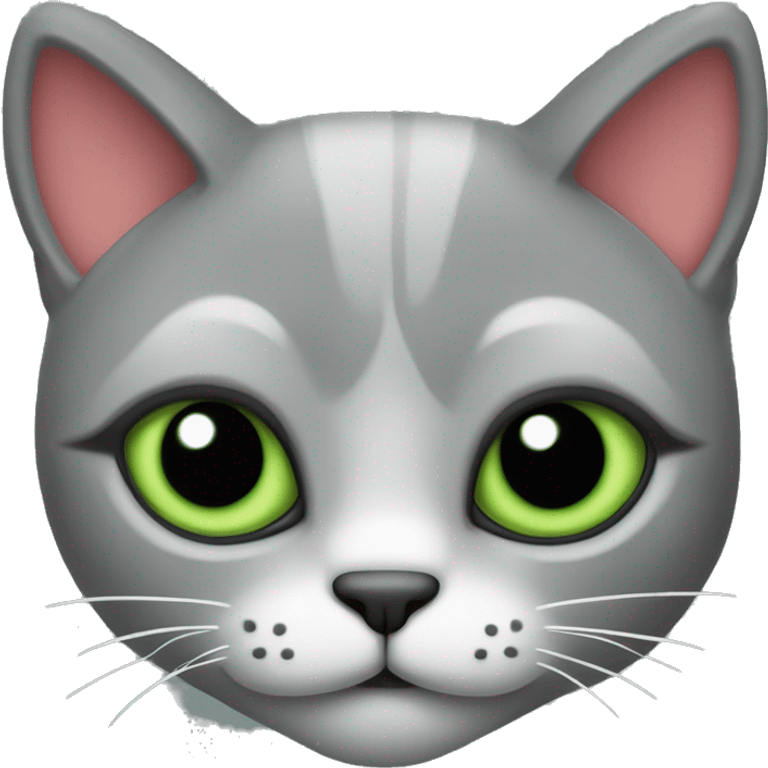 gato gris con ojos verdes rodeado de corazones con destellos emoji