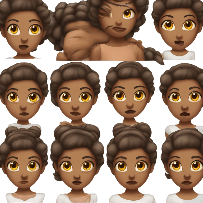 A pretty brown skin girl with dark brown hair and brown eyed with long eyelashes and round cupid bows making a stank face or a dirty look expression  emoji