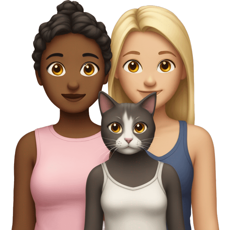 Two girls and two cats emoji