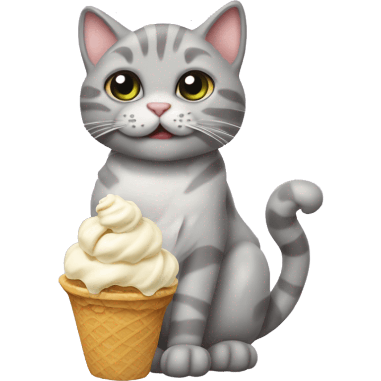 Gatto grigio cucciolo che mangia il gelato emoji