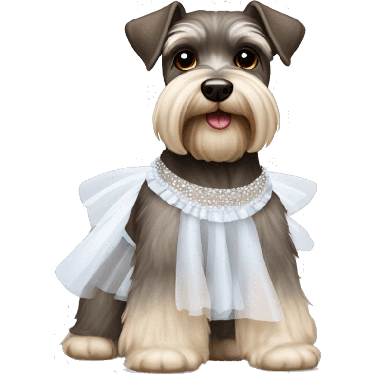 Brown and white schnauzer wearing a tutu emoji