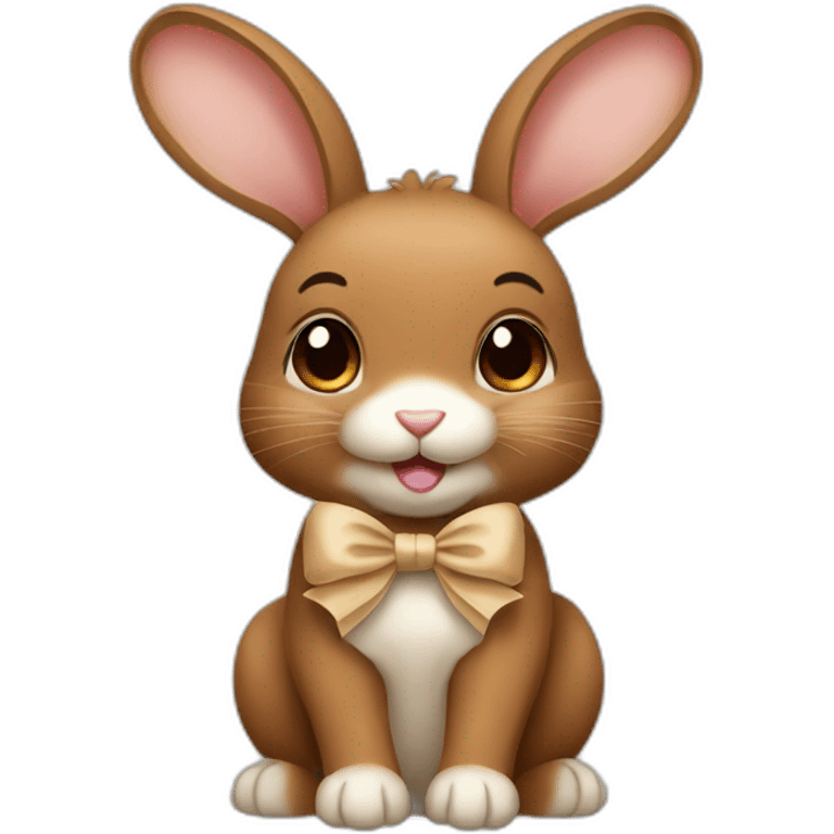 brown rabbit with a cute beige bow emoji