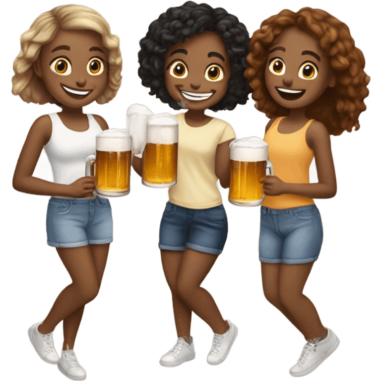 Five girls drinking pints of beer emoji