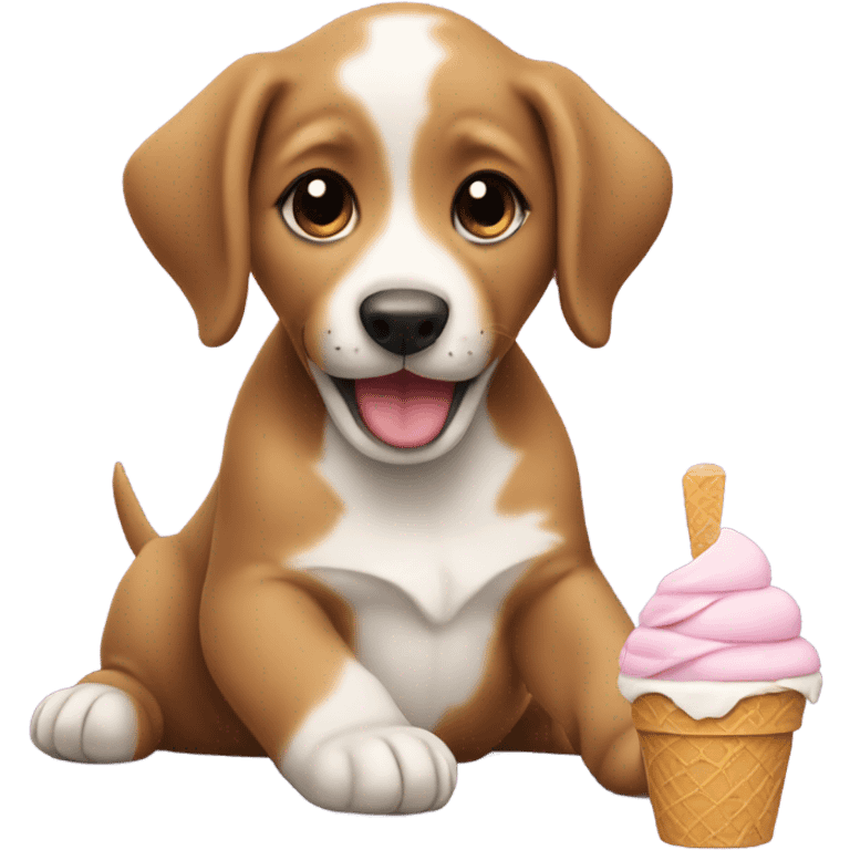 A puppy eating ice cream emoji