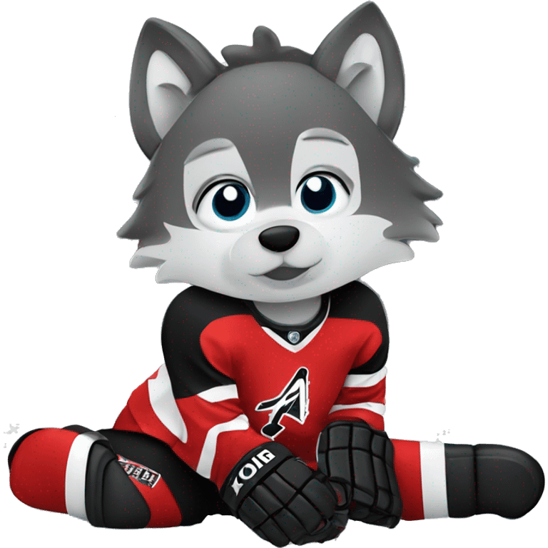 A wolf hockey player lies on the ice in a red white and black uniform A wolf hockey player lies on the ice in a red white and black uniform emoji