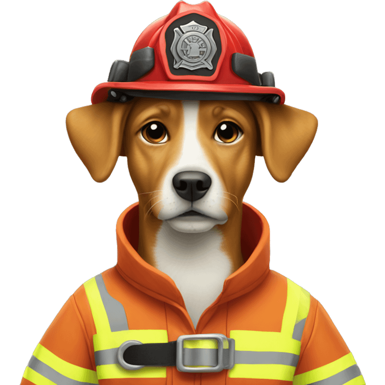 A dog wearing in a  firefighter outfit  emoji