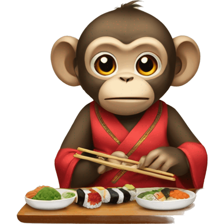 Monkey eating sushi with Chinese clothes on emoji