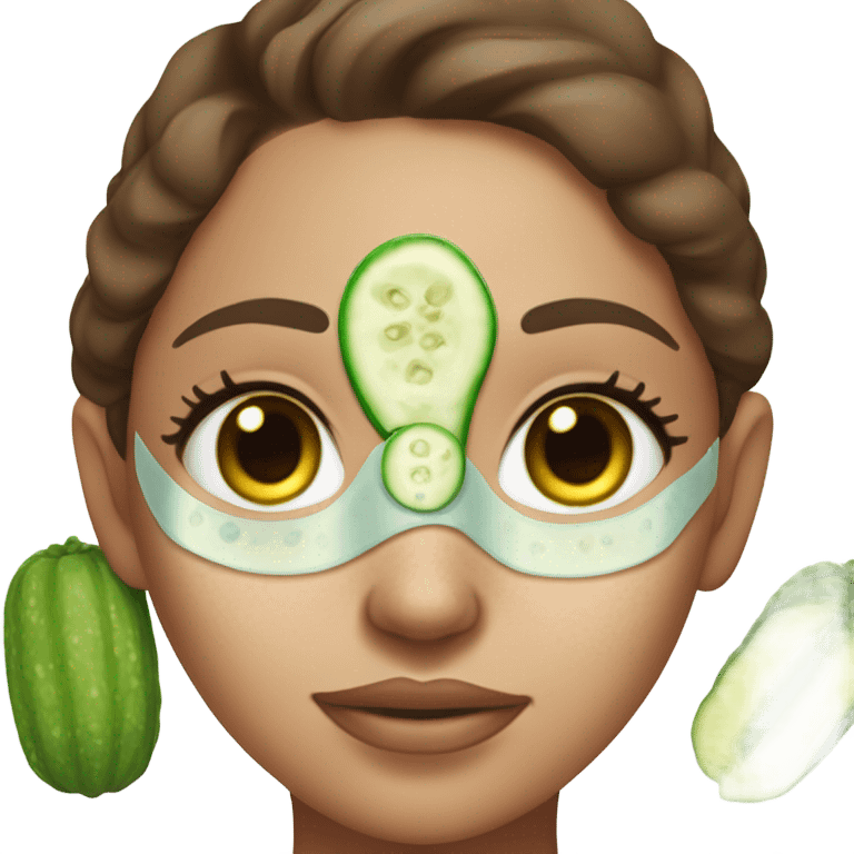 Girl with freackles Brown hair and white skin blue eyes wears skin care mask Thats Green and pickle on her closed eyes emoji