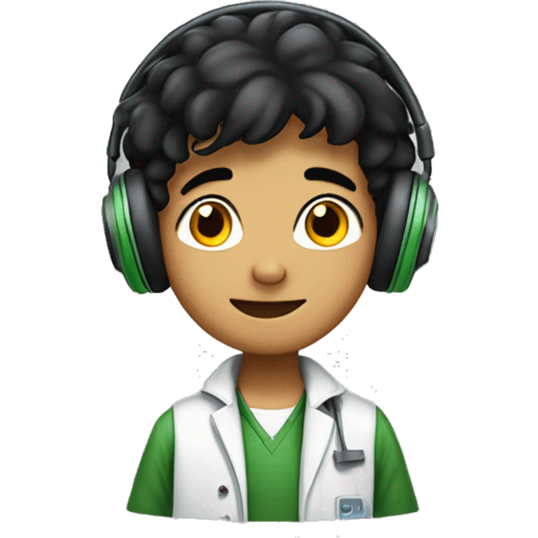 boy with black hair without specks wearing headphones and studying chemistry  emoji