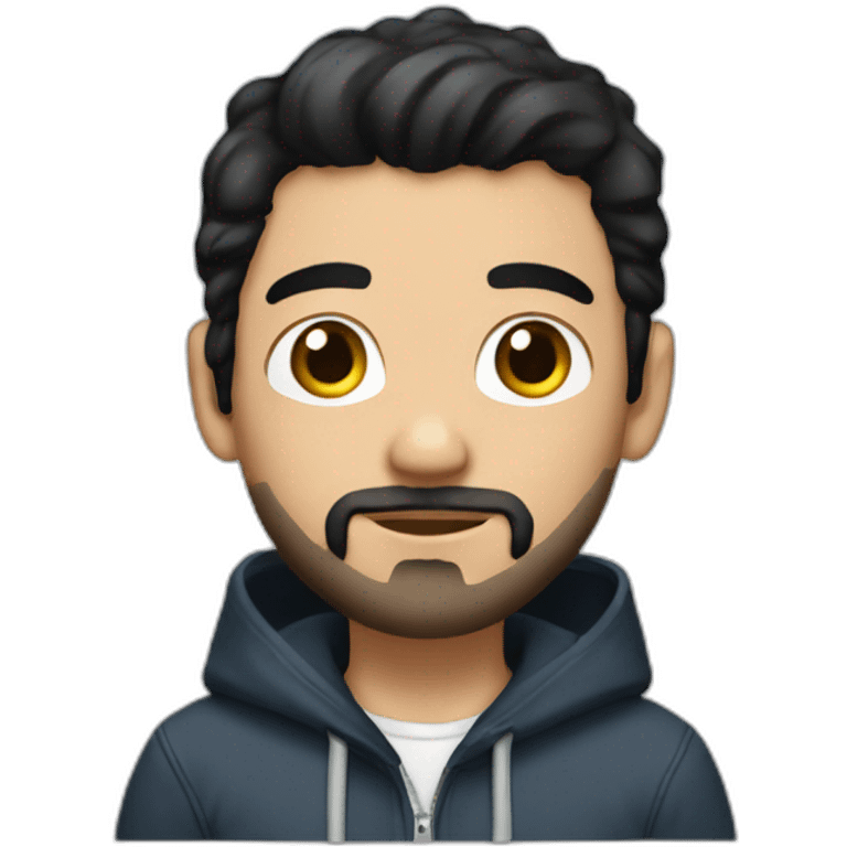 white gay man with black hair and short beard, with short jeans and a hoddie emoji