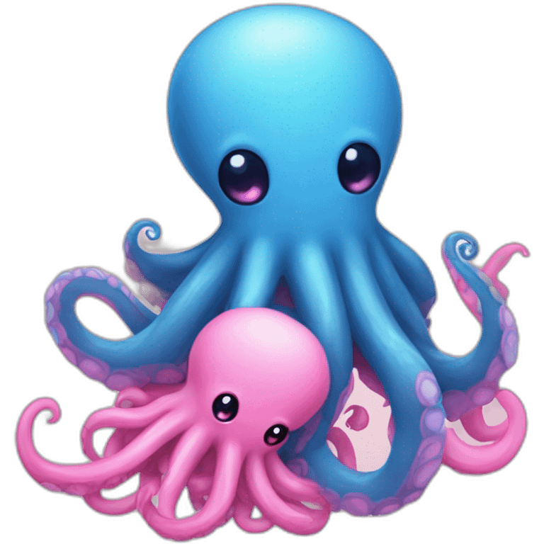 an adorable blue kraken hugging another pink kraken  adorable emoji