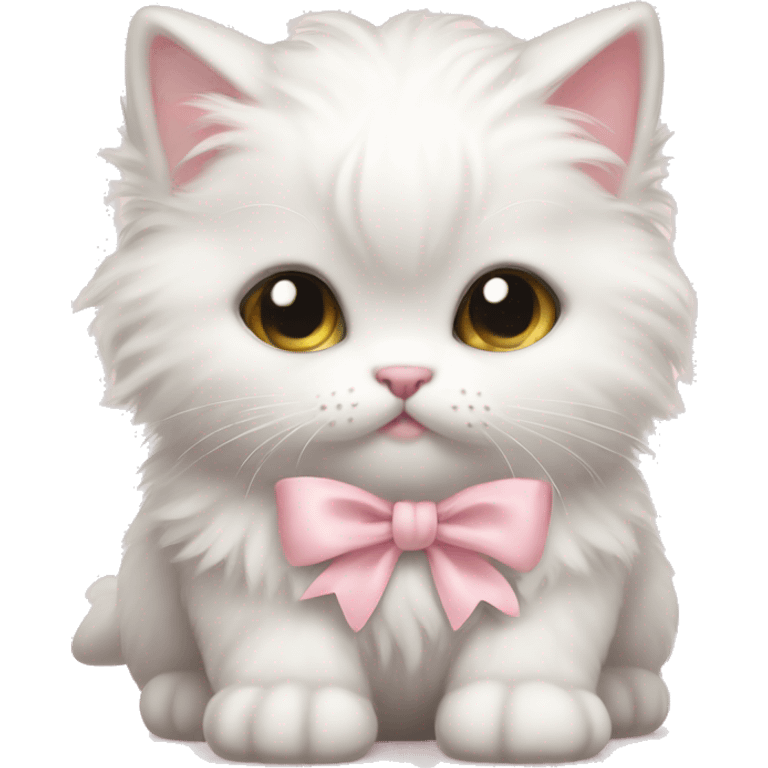 white fluffy chubby kitten with pale pink bow emoji