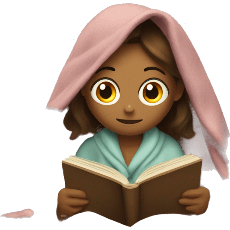 Women reading a book under blanket emoji