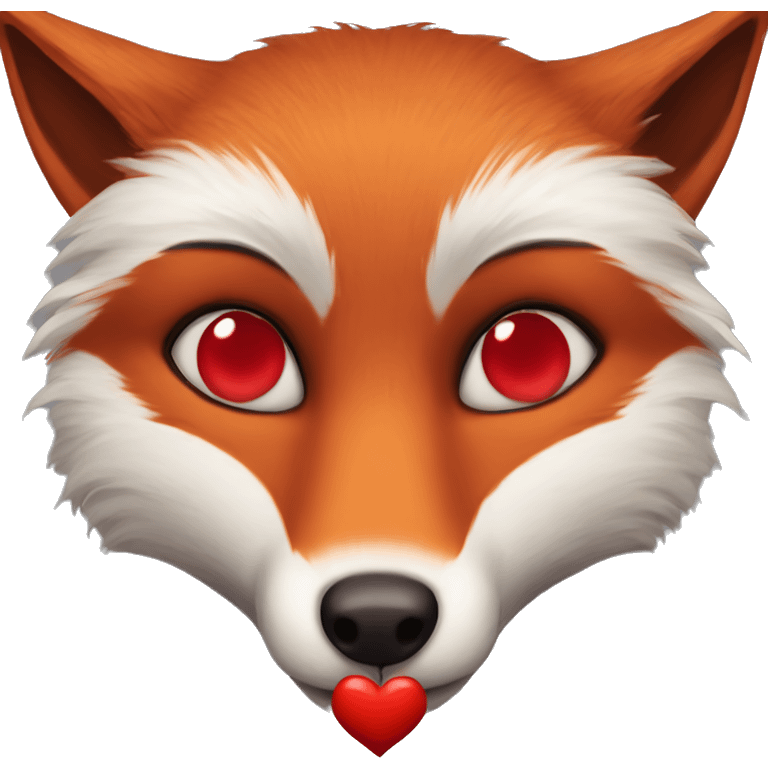 dark red fox face with tiny red heart instead of eyes emoji