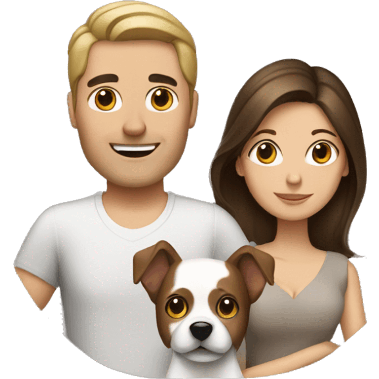 Brunette husband and wife with small white and brown dog emoji