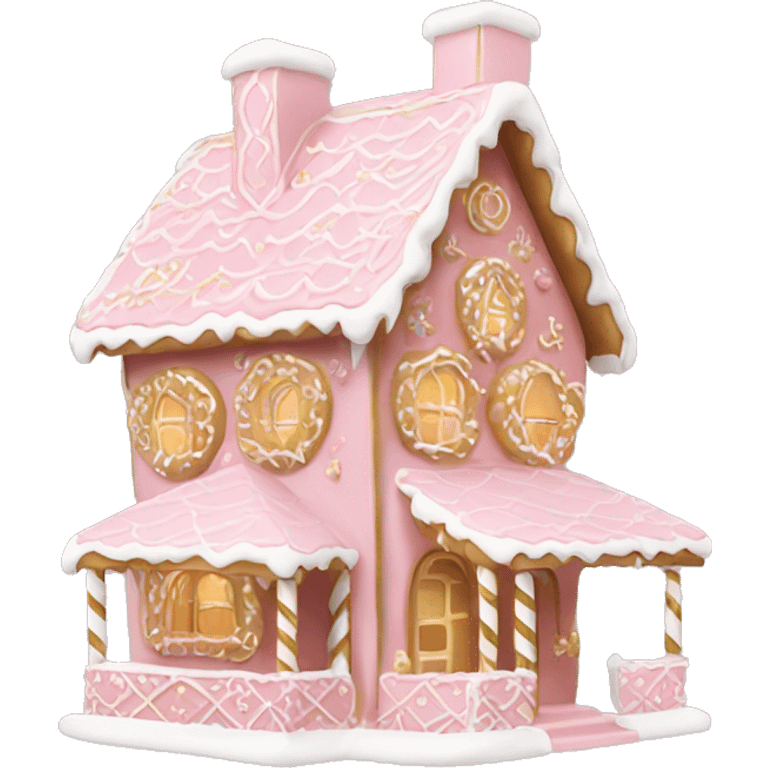 light pink and gold and white gingerbread house emoji