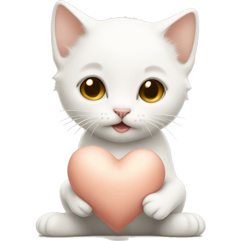 White kitten holding a beige heart  emoji