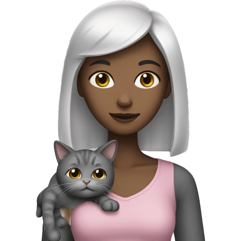 Girl with grey cat emoji