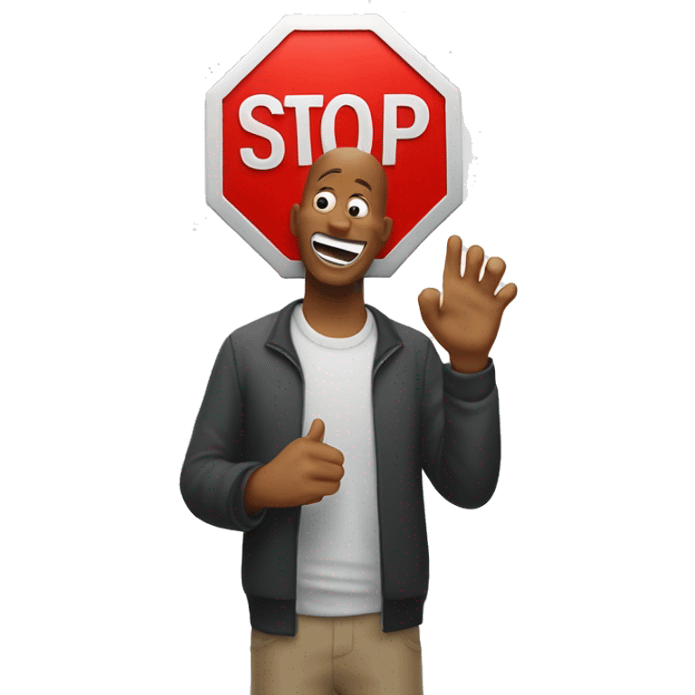 stop sign holded by a laugh guy emoji