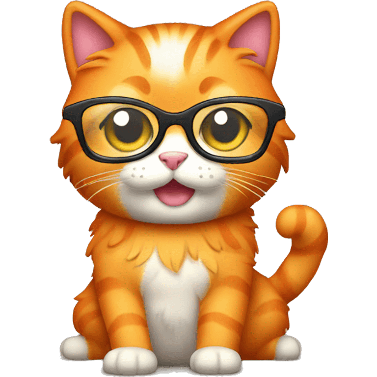 wavy fur orange cat wears glass emoji