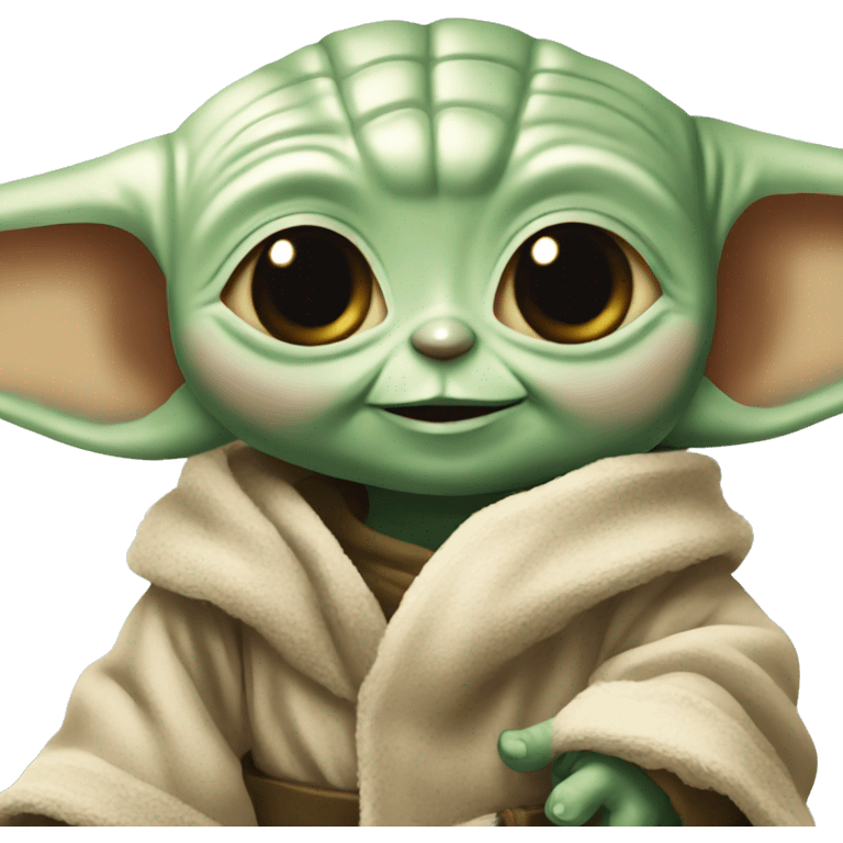 Baby Yoda smiles with giant smile emoji