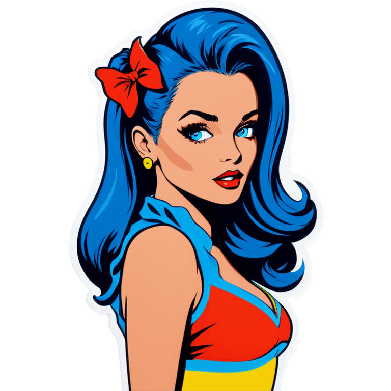 Pop art sexy women with blue hear emoji