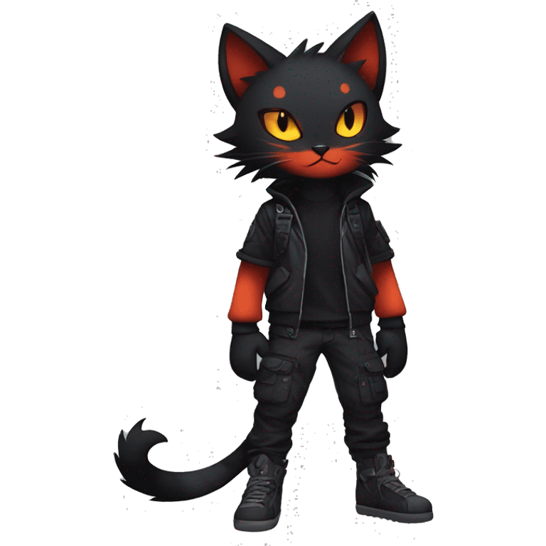 Edgy Shy Anthro boyish cool pretty dark black Litten-Pokémon-cat-fursona techwear emoji