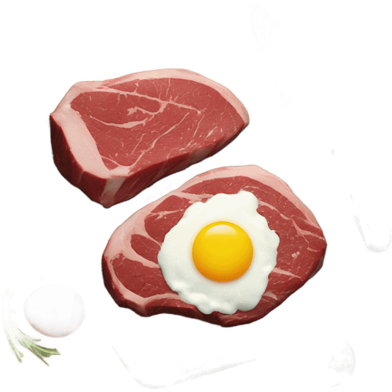 Steak on a Cutting board with runny eggs emoji