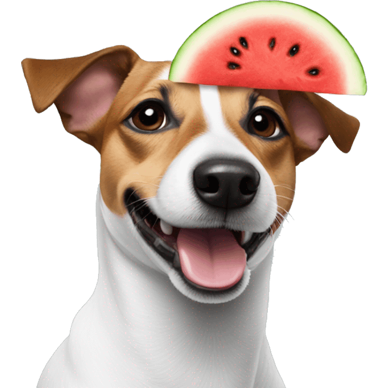 a jack russel with a watermelon on his head emoji