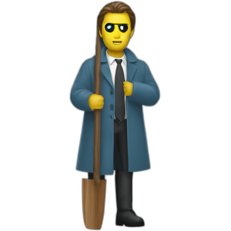 Patrick Bateman with rain coat and Axe emoji