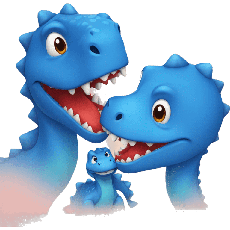 One blue and one red dinosaur kissing each other  emoji