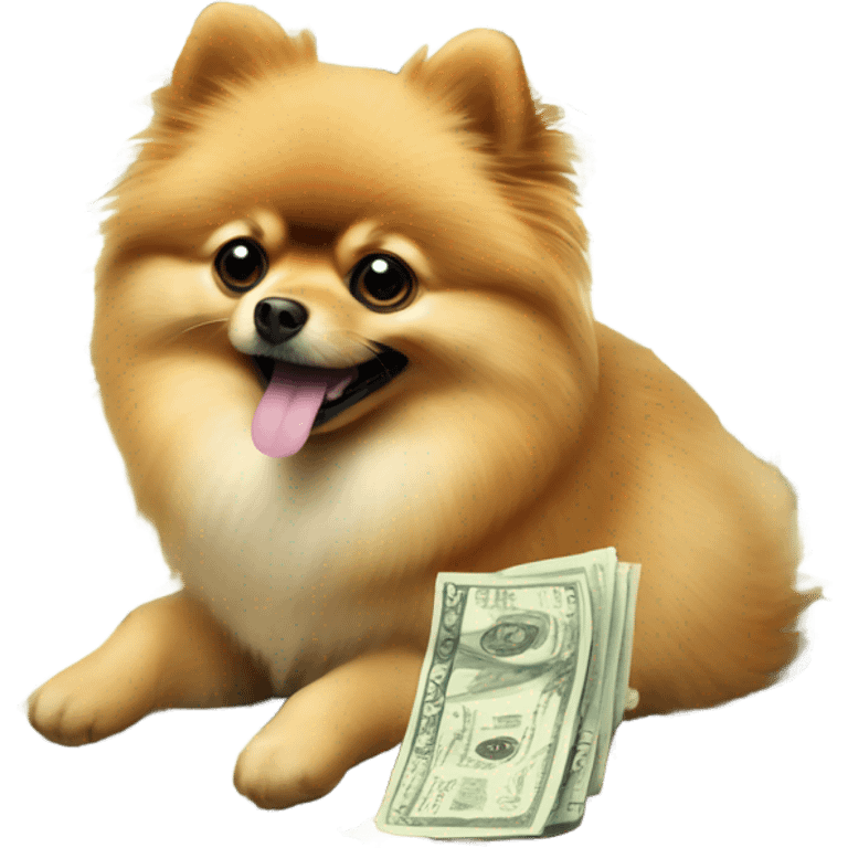 Pomeranian with cash emoji