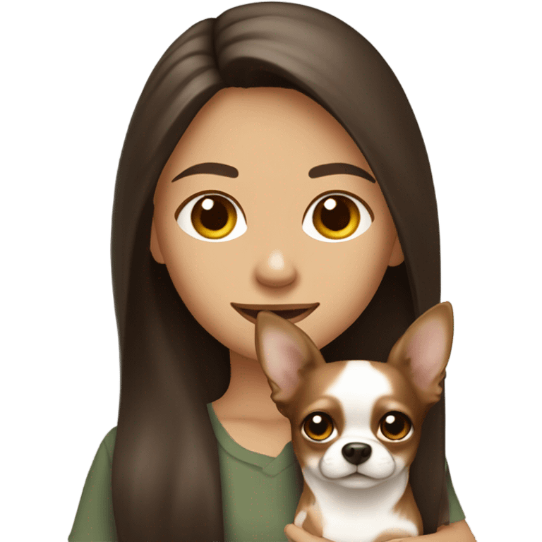 long hair brunette girl holding a tan,brown, and white chihuahua emoji