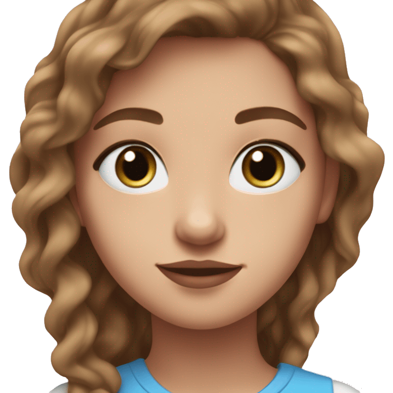 Medium skim tone teenage girl, wavy long brown hair, blue eyes, long eyelashes, light pink lips  emoji