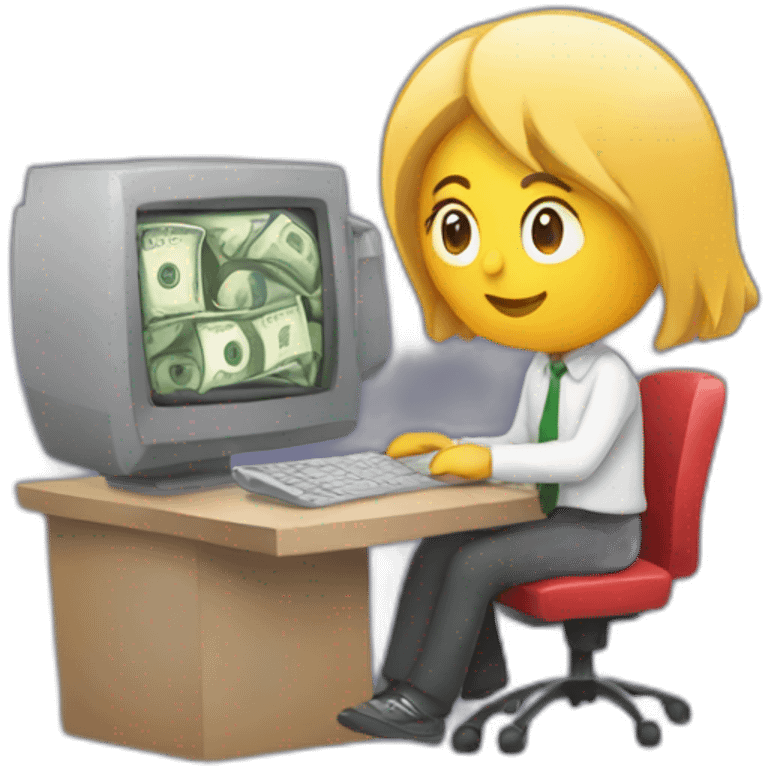 person at computer with money emoji