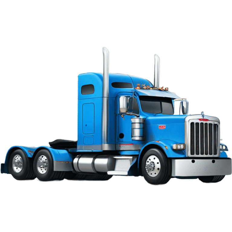 Peterbilt 389 volvo blue with flat top and slash cut exhaust stacks and dual rear tires and flat bumper emoji