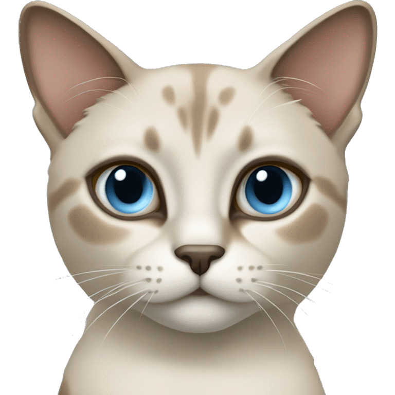 Thai breed cat with a light cream-brown body, dark gray nose and face, ears, and paws. sharp ears, and striking light blue eyes  emoji