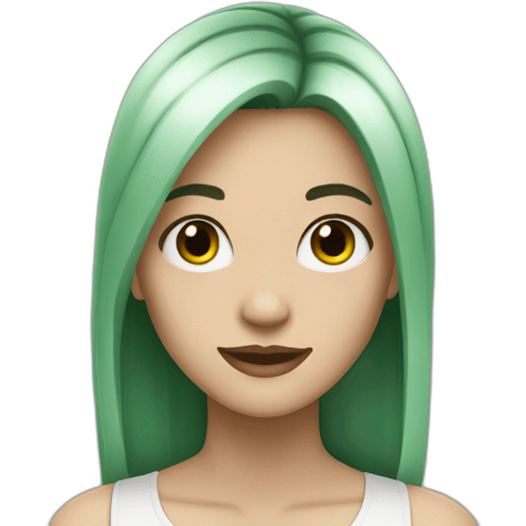 female, white, long black and green hair emoji