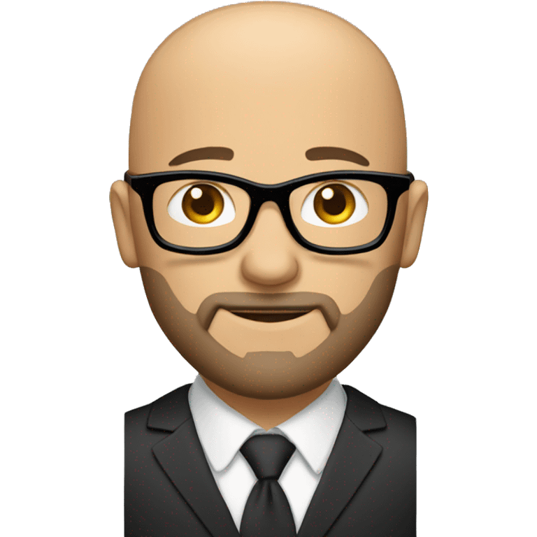 Bald man with a beard in completely black glasses in business clothes with a bag over his shoulder emoji