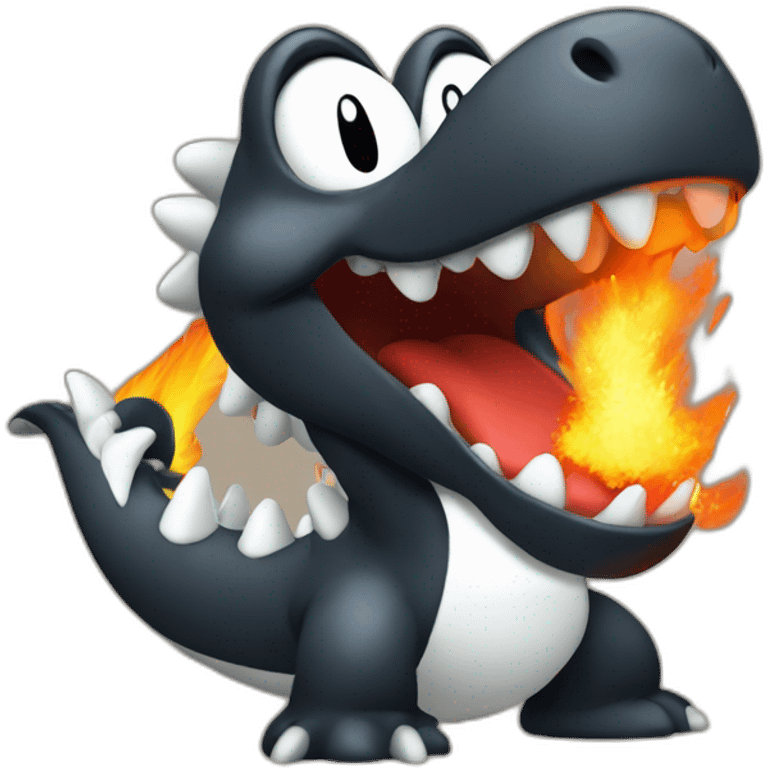 Black Yoshi breathing fire from mouth emoji