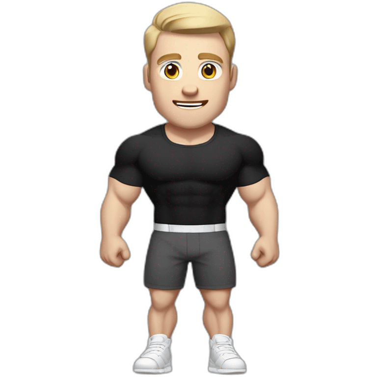 amazed Pale skinned Fit Man With the biceps and dark brown hair in black shirt, gray sports shorts and white Sneakers emoji