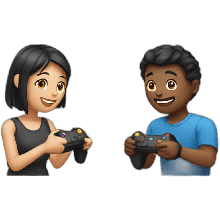 young couple playing video game together emoji